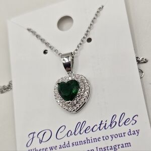 Swarovski Crystal Elements Silver Necklace Emerald Green Heart 16 - 18 inch Prom